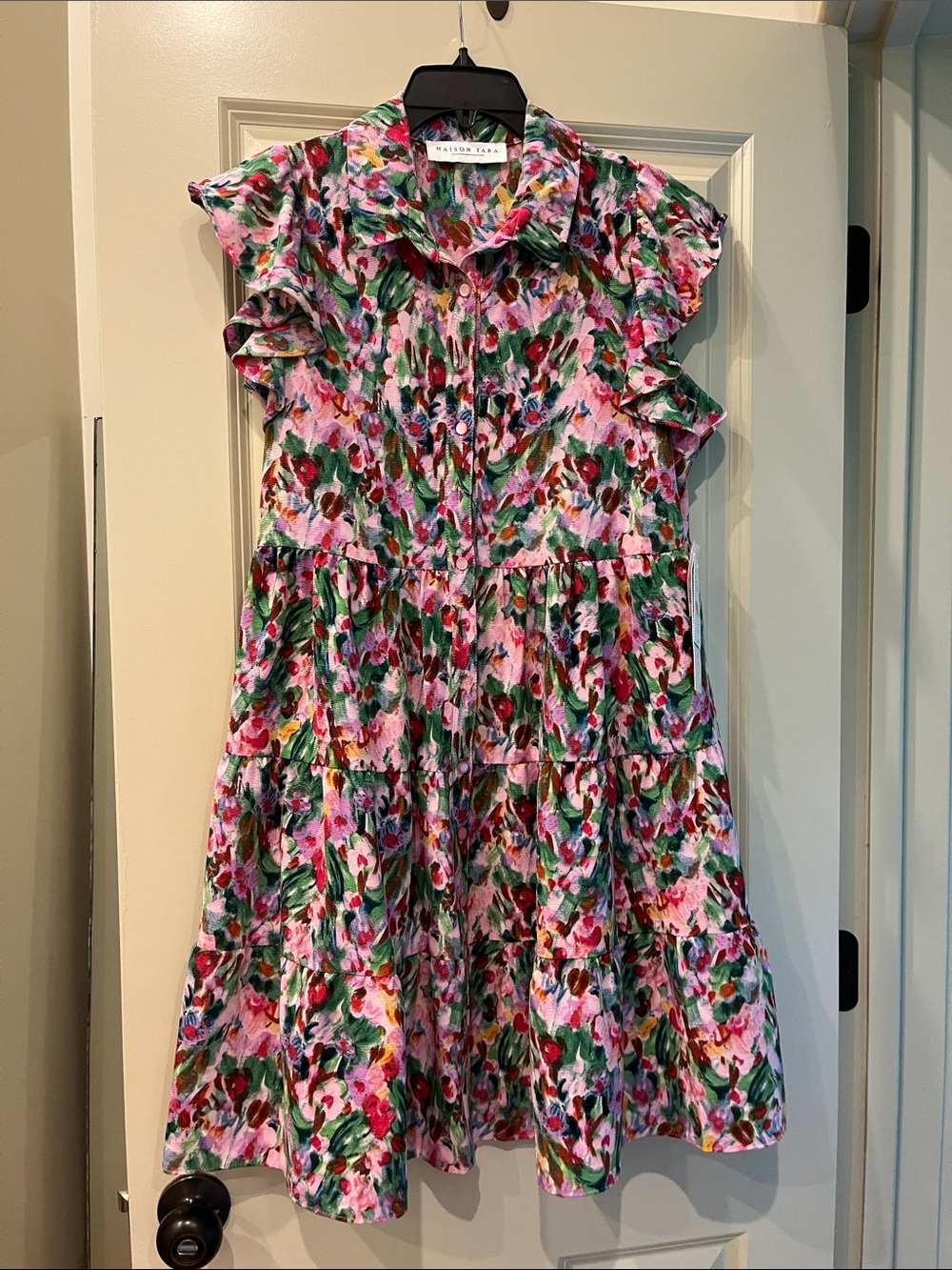 Maison Tara Floral Pink Green Mini Dress